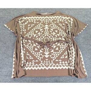 Ciel USA Womens Large Tunic Top Brown White Geometric Triangle Tie Waist CD07
